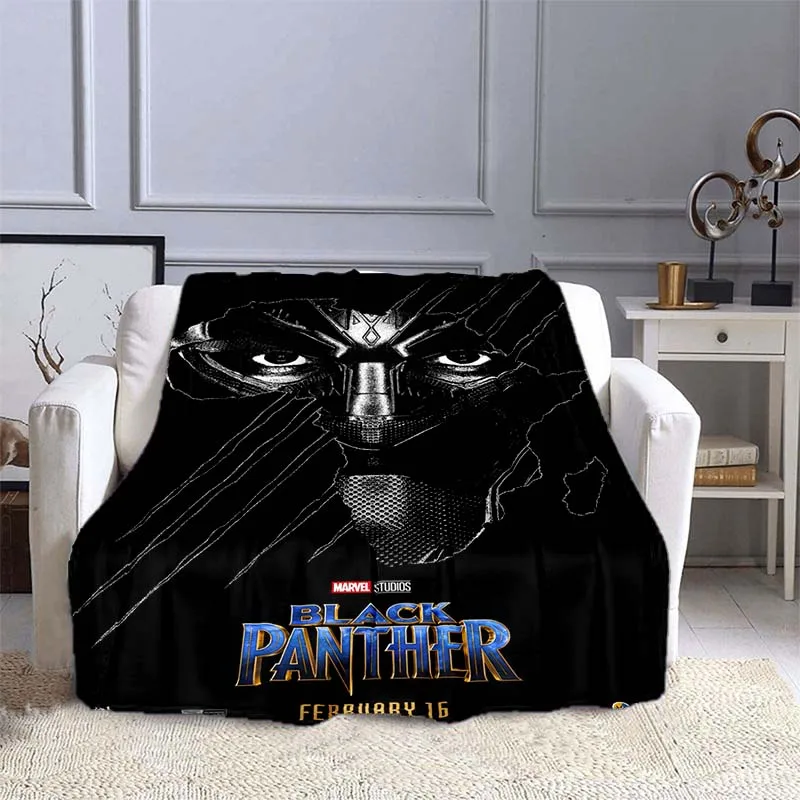 MINISO Marvel Black Panther Pattern Blanket Warm Soft Fluffy Kids and Adult Sofa Bed Throw Blanket Outdoor Travel Camping Sheet