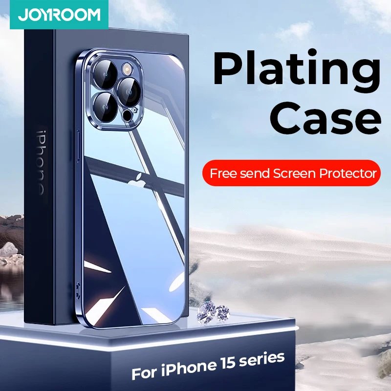 

Joyroom Plating Case For iPhone 15 Pro Max With Screen Protector Full Lens Protection Anti-fall Cover For iPhone 15 14 13 Case