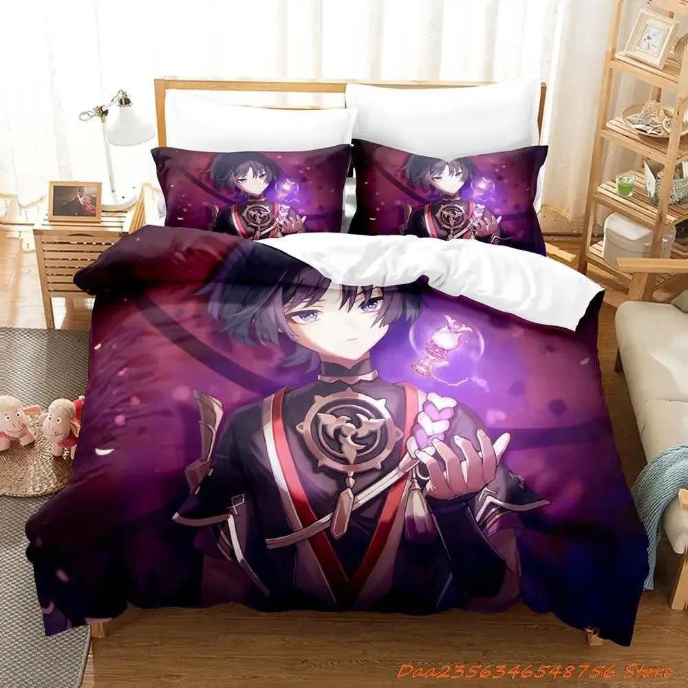 Hot Sale Game Genshin Impact Scaramouche Bedding Set Cartoon Anime three-piece set Adult Kid Bedroom Duvetcover Sets 3D Kawaii