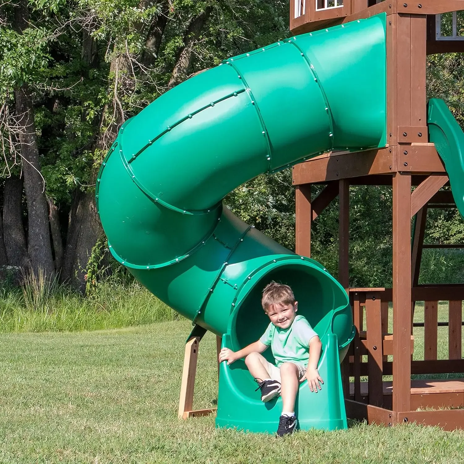 Tall Spiral Tube Slide - Left Exit, Green - Mounts to 5 Ft. Deck Height