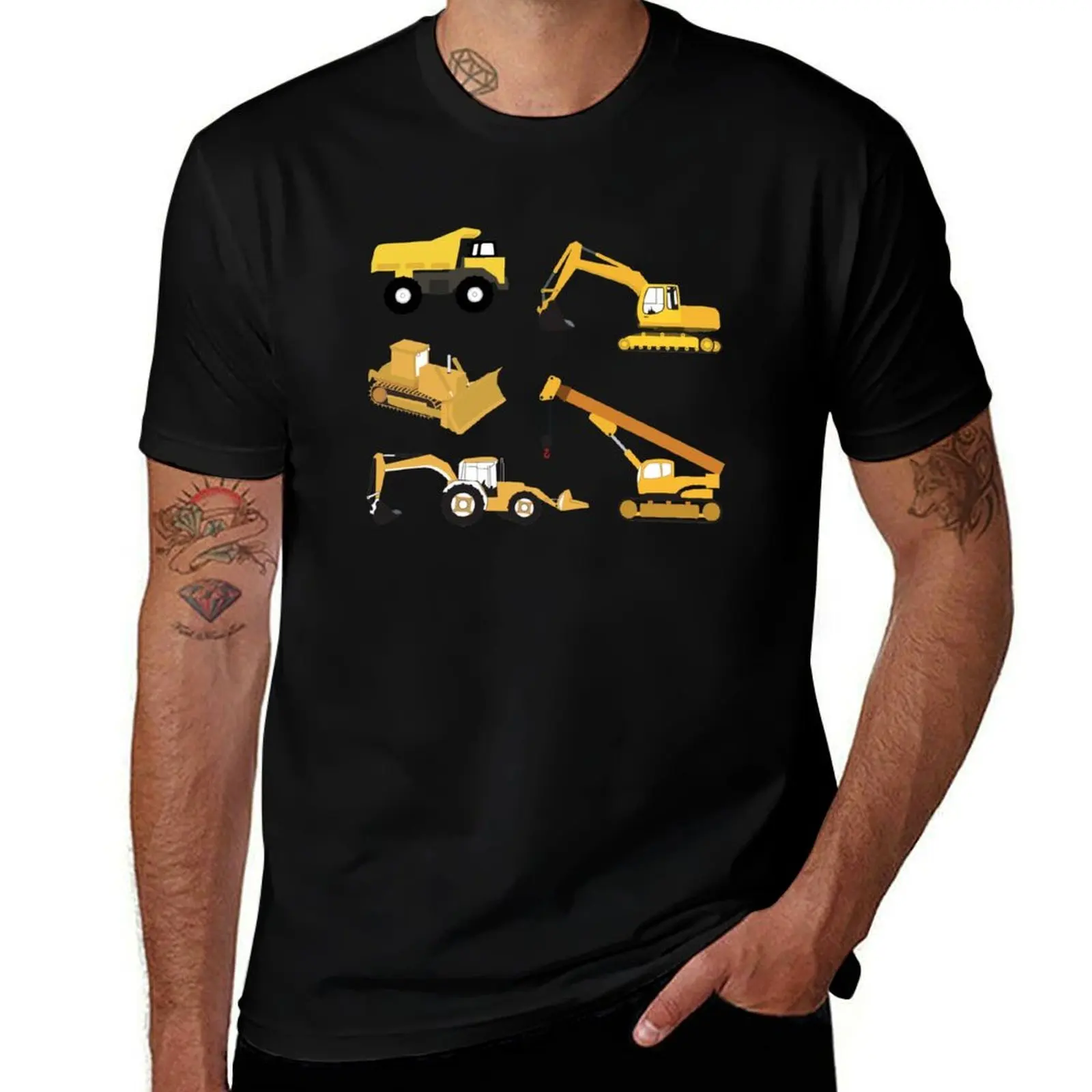 

Construction Trucks - Excavator, Crane, Bulldozer and Backhoe T-Shirt Running Gym Short Sleeve Sports Tee