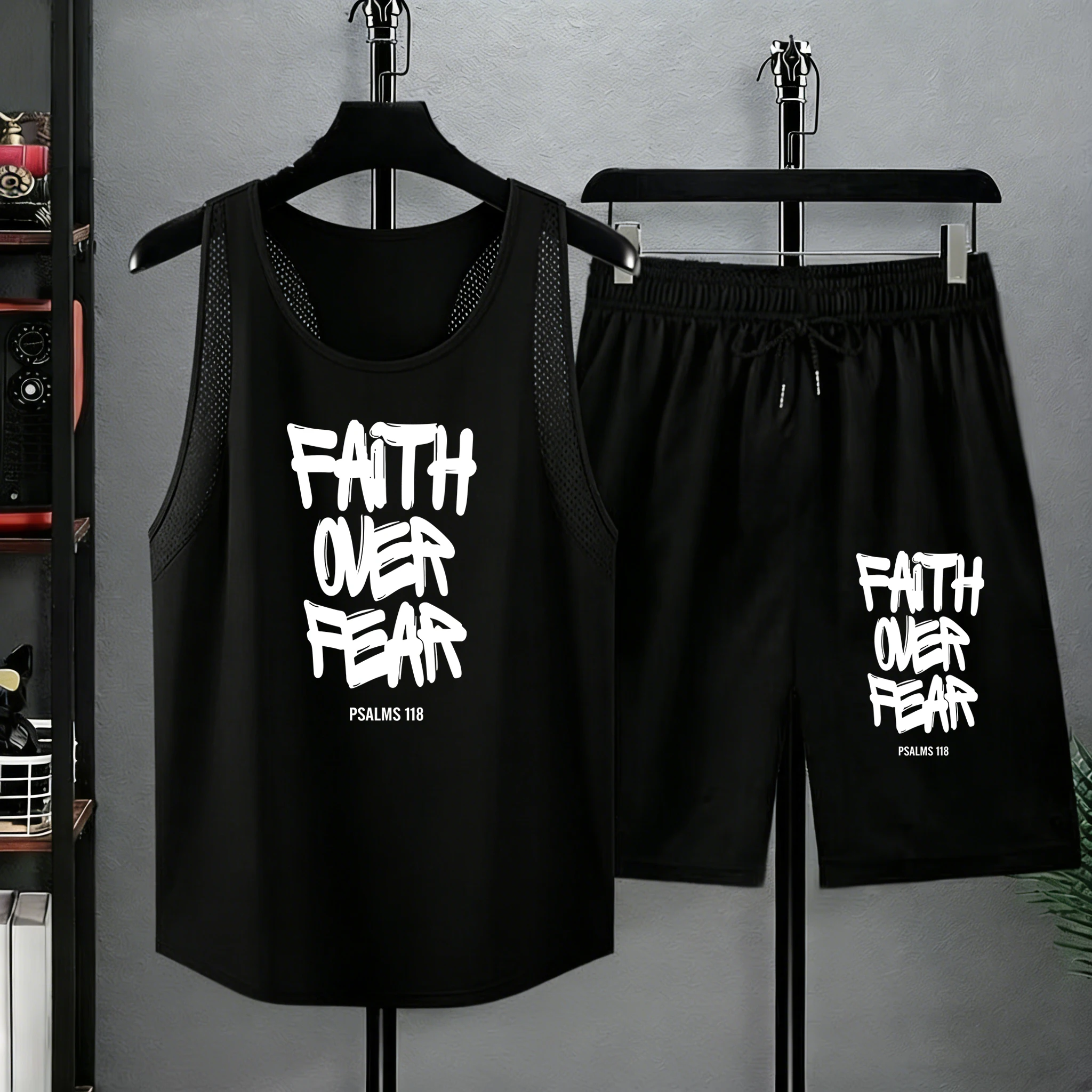 

Faith Over Fear Design Loose Basic Short Suits Simple All-Match Vest Summer Male Street Jogging Sportpants Soft Beach Shorts