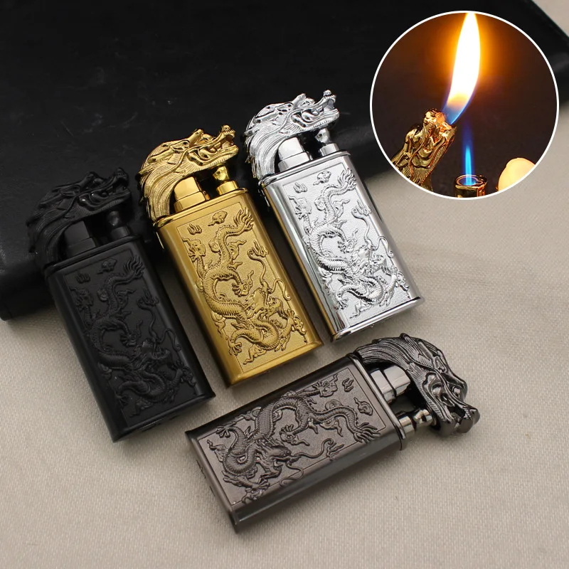 

Windproof 3D Dragon Double Flame Lighter Metal Double Flame Conversion Jet Inflatable Portable Lighter Cool Men's Gift New 2025