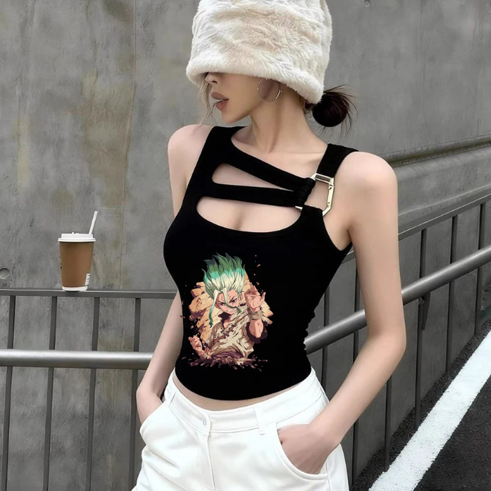 Dr Stone cropped top female kawaii harajuku cutecore streetwear grunge tshirt streetwear summer cute emo cheap