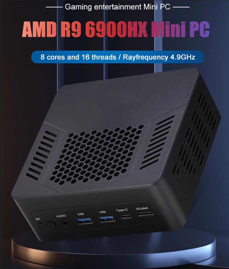 OC Mini PC AMD Ryzen 9 8945HS 7940HS 6900HX HD2.1 DP2.1 Type-C Dual 2.5G LAN Gaming Computer Win 11 WiFi6 BT5.3 64G DDR5