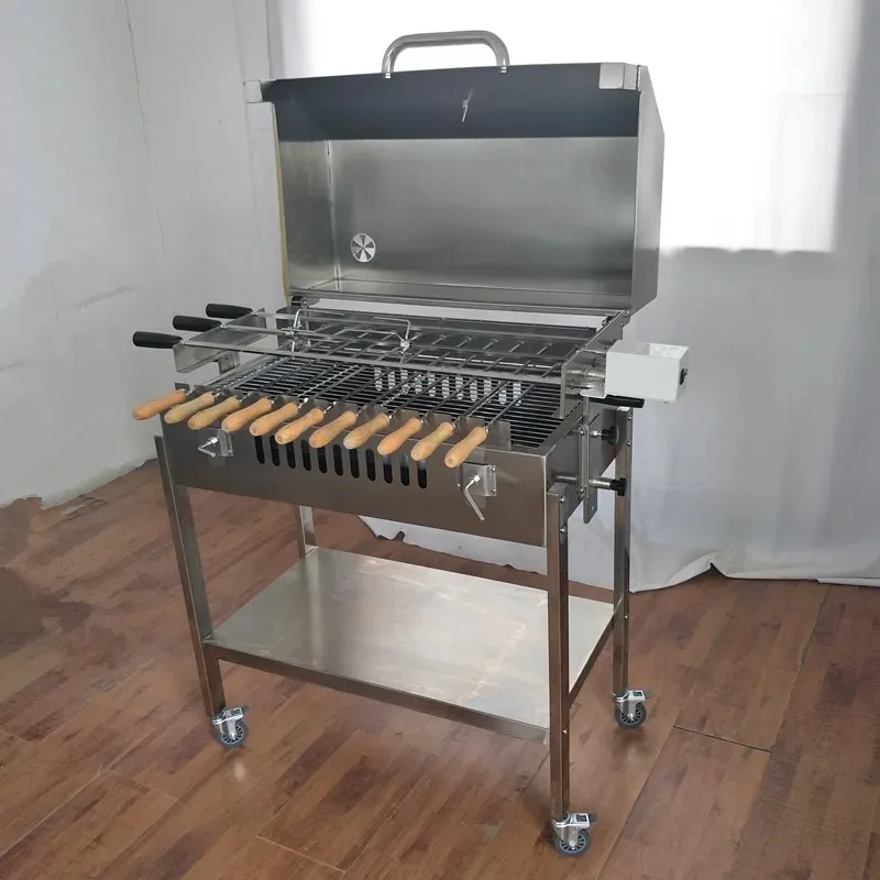 Garden Outdoor Charcoal BBQ Greek Brazilian Cyprus Style Rotating Rotisserie Grill with Hood