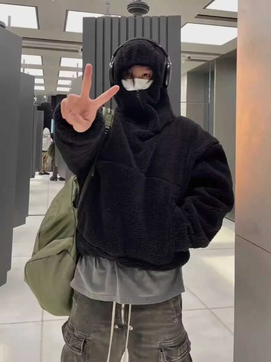 

Мужская толстовка с капюшоном из овечьей шерсти, утепленная, повседневная уличная одежда, зимняя верхняя одежда, модное пальто