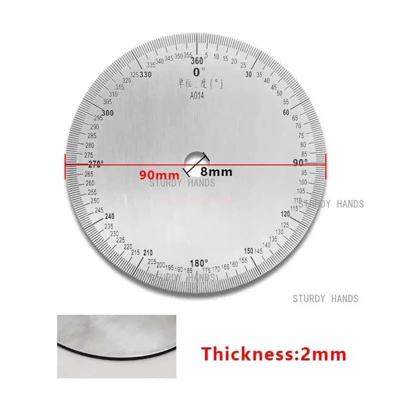 1pc Dial stainless steel Angle dial 360 degree protractor round accessories 90x8x2mm