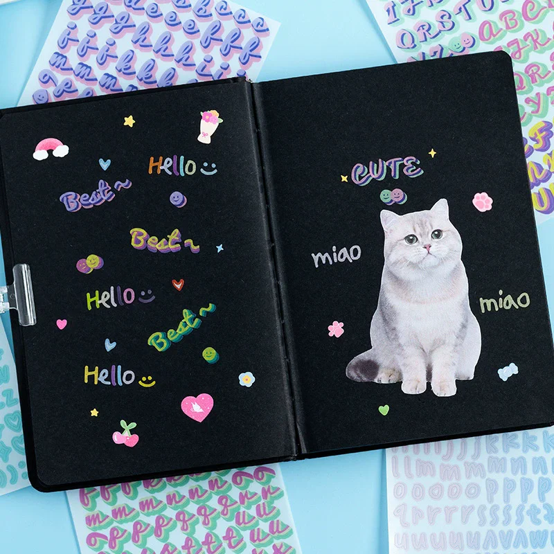 1000pcs Gradient Color Hollow Cute Cartoon Letter and Number Stickers with No Trace Notebook Hand account Decoration Letters image 4