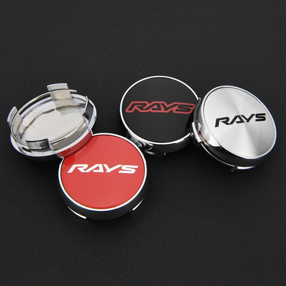 4PCS JDM Clip 60mm Cap Sport Rim RAYS VOLK Emblem Wheel Center Caps Wheel Cover Caps Hub Cap Black & Silver