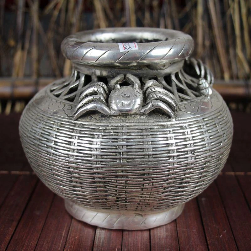 

Antique Miscellaneous Copperware, White Copper, Study Room Home Decor, Exquisite Handicrafts, Crab Basket, Jar
