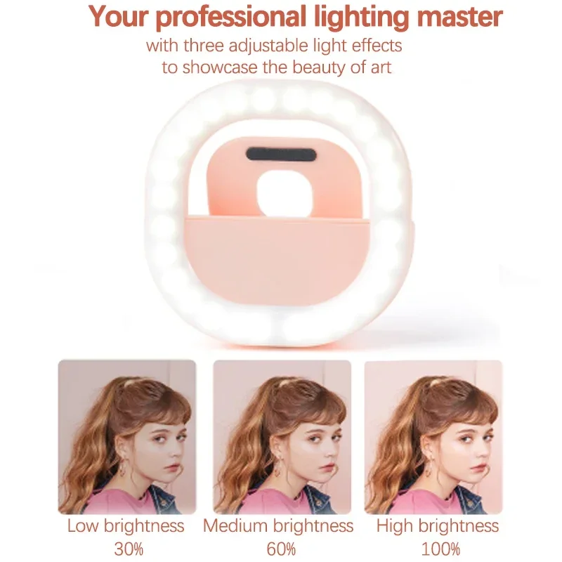 Phone Selfie Ring Light Portable Clip-On LED Fill Light for Live Streaming Selfie Photography TikTok Zoom Calls Video Conference