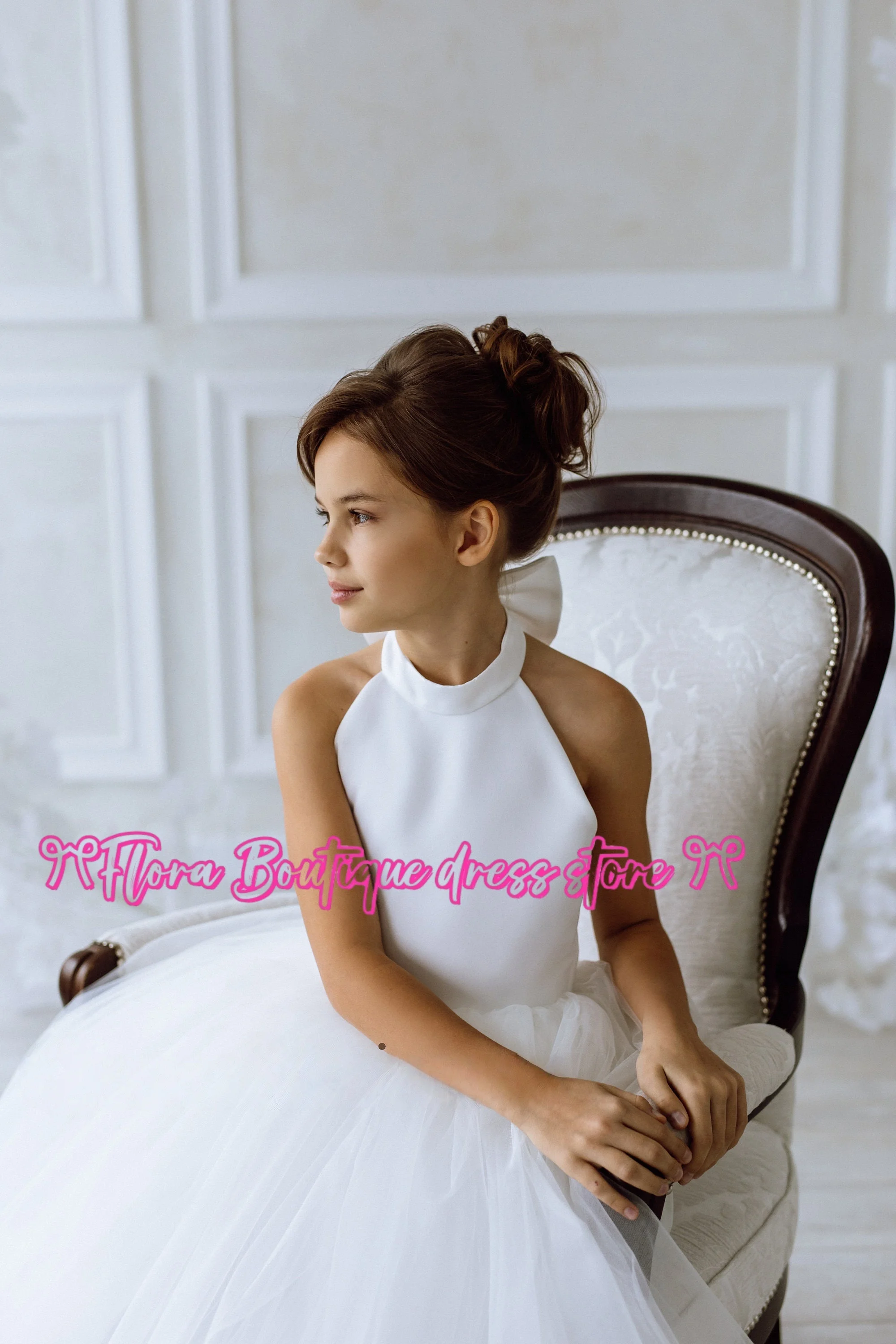플라워 걸 드레스 아이보리 튤 주니어 플라워 드레스 파티 드레스 볼 가운 드레스 리본 장식 생일 드레스 결혼식 의식