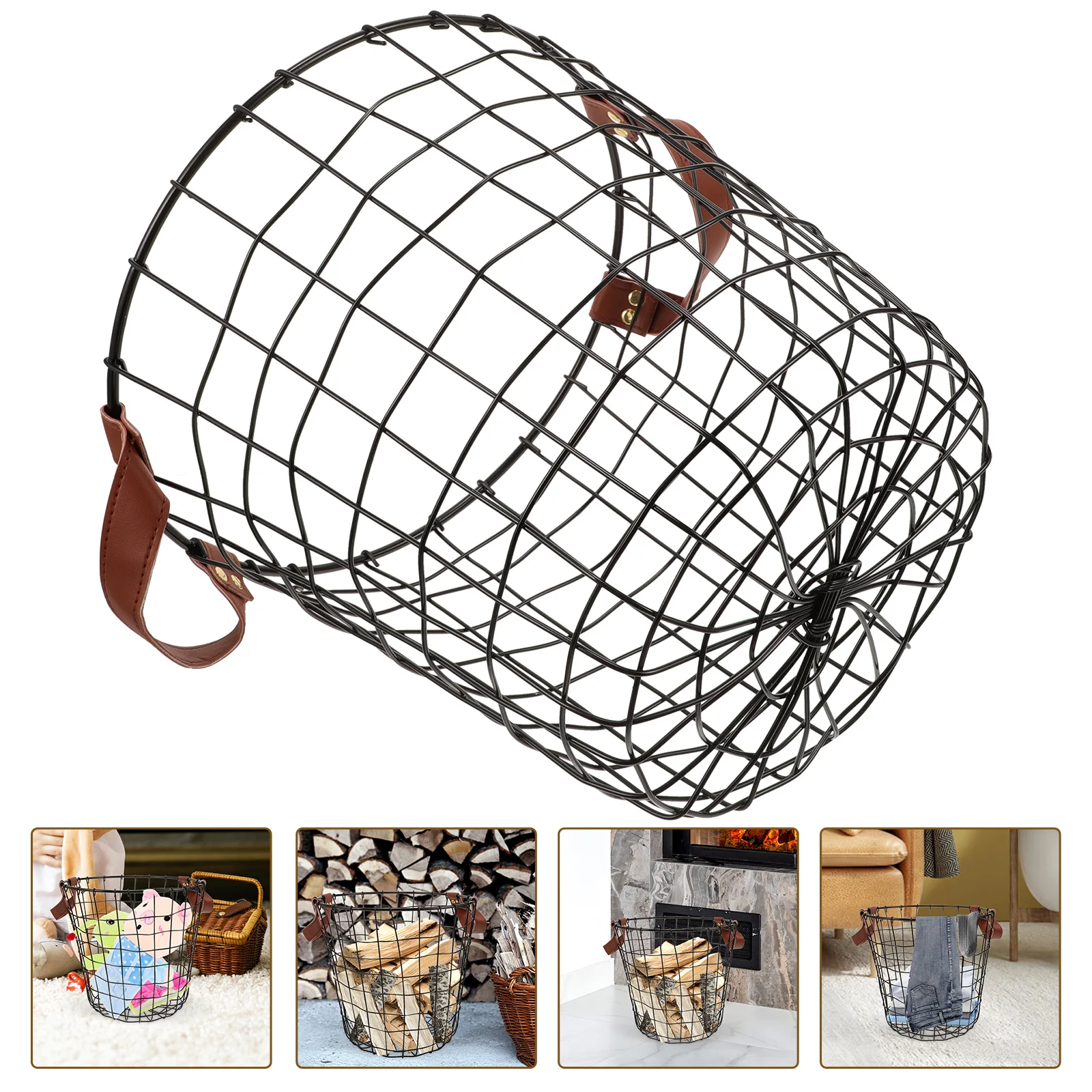 Storage Baskets Firewood Logging Carrier Sundries Metal Organizer Camping Supplies Black Handle