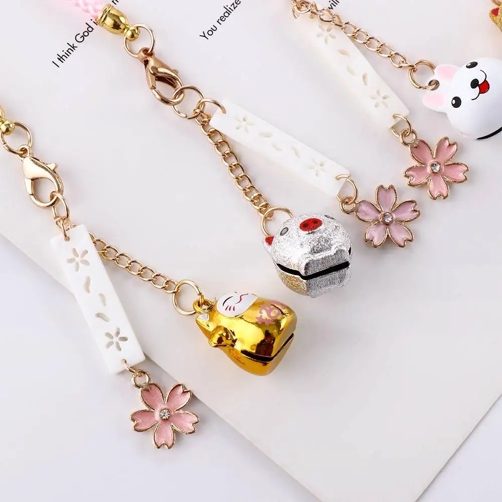 Cute Rabbit Bunny Pig Cat Bell Sakura Car Key Ring Phone Accessory Bag Pendant Good Luck Fortune Wealth Charm Couple Gift