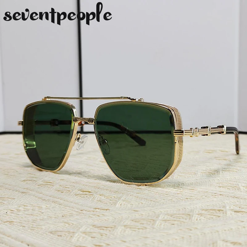 Vintage Square Steampunk Sunglasses Men Women 2025 Luxury Brand Designer Trendy Retro Double Beam Sun Glasses For Ladies Eyewear