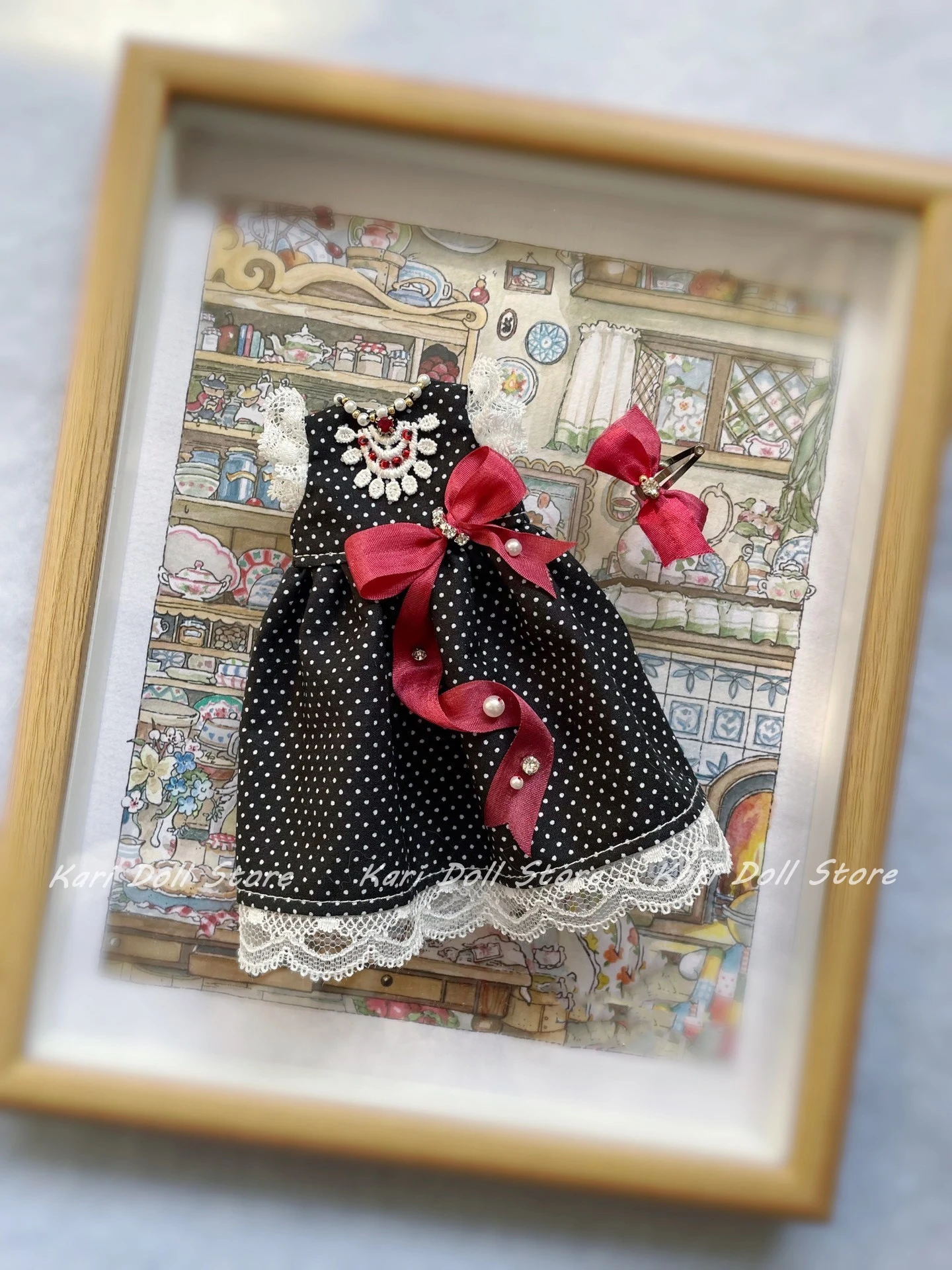 

2026 Kari Doll Clothes and skirts Black polka dot ribbon dress for Landazz Landoudou Doll