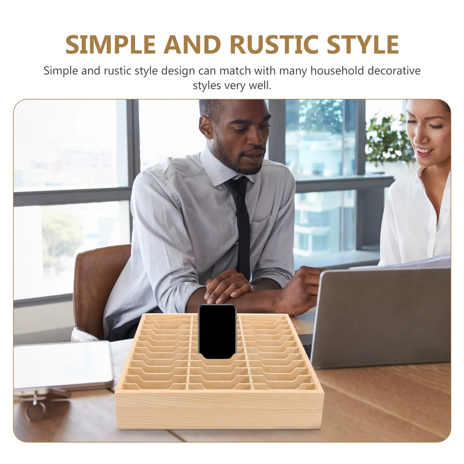 Telephone Multi-grid Rack Storage Box Office Handheld Tissues Kit Wooden Tablet Stand Display