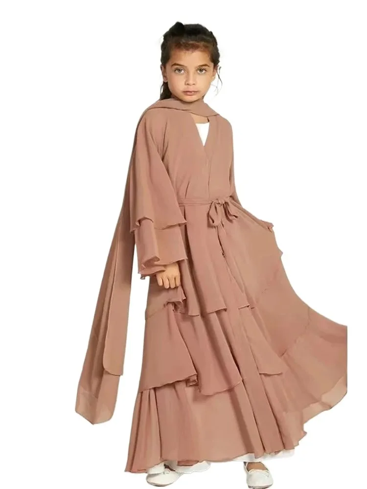 

Ramadan Chiffon Muslim Kids Abaya Girls Set Dubai Turkey Islam Hijab Dress Khimar Prayer Clothes For Women Kebaya Robe Musulmane