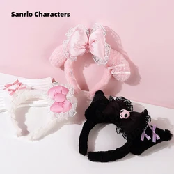 Cartoon Hello Kitty My Melody Kuromi Plush Hairband Kawaii Portable Washing Hairpin Lace Hair Accessory Gift for Girls