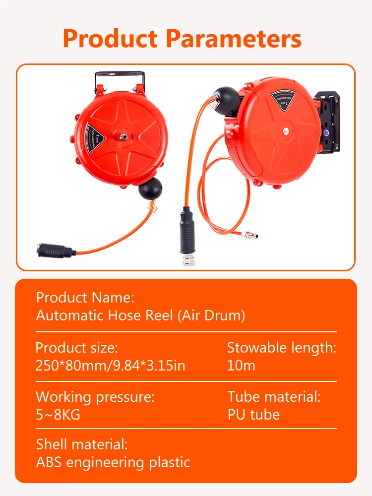 Compressor Hose Reel Retractable 10m Automatic Rewind Tool Commercial Reel With Swivel Bracket Quick Coupler Air Compressor