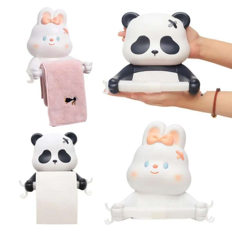 Creative Cartoon Panda Rabbit Roll Paper Rack Bathroom Toilet Face Towel Decorative Shelf Storage Hook