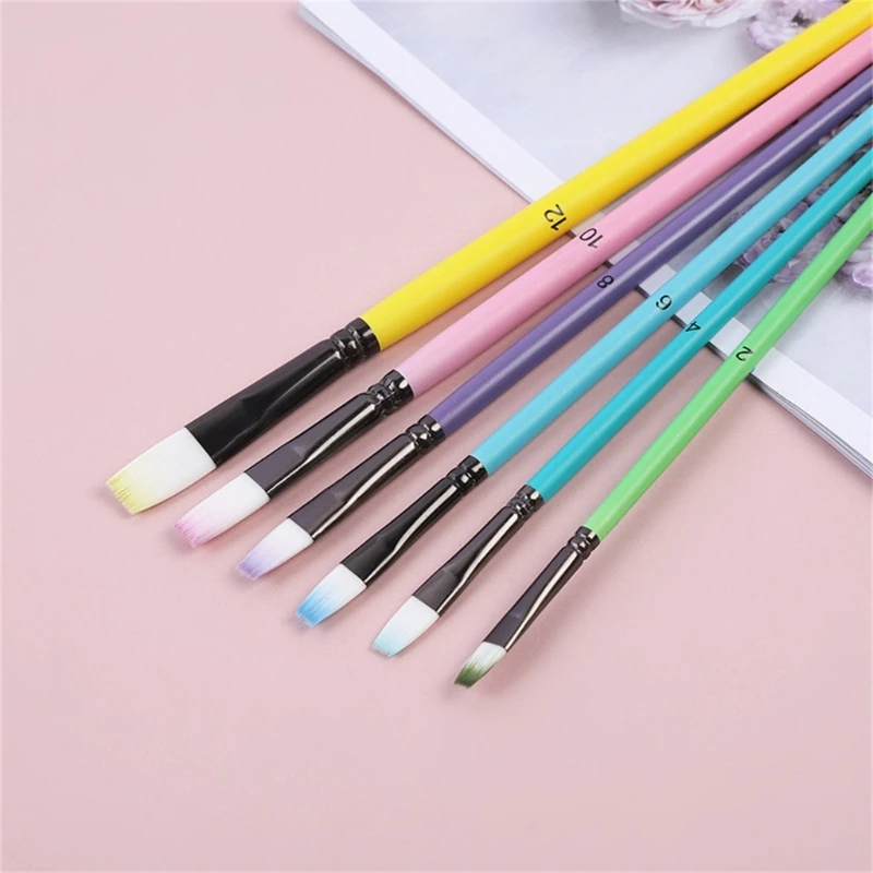 6Pcs Professional Paint Brush Flat/Oblique/Round Tip Watercolor Brush Nylon Paint Brush for Acrylic Watercolor Oil Paint