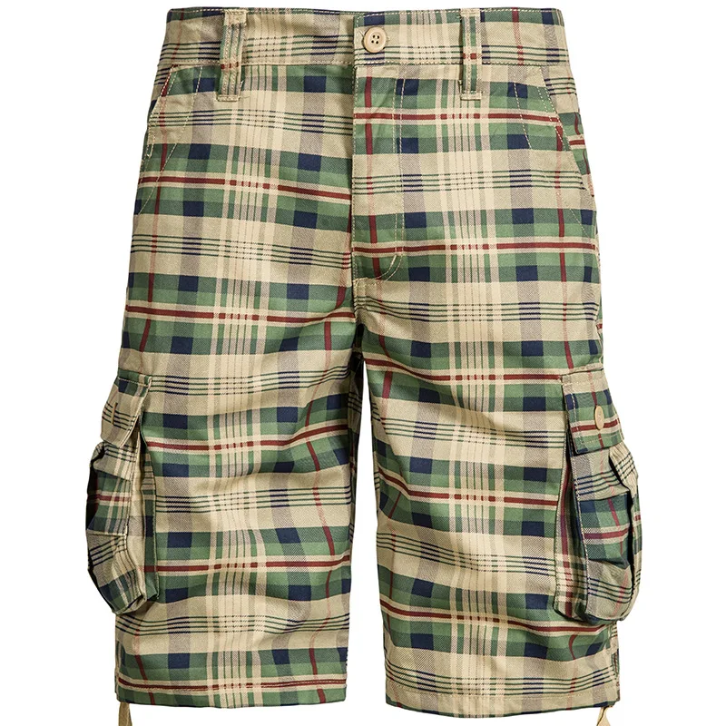 2024 New Summer 100% Cotton Plaid Shorts Men High Quality Casual Straight Men Cargo Shorts Multiple Pockets Beach Shorts MY936