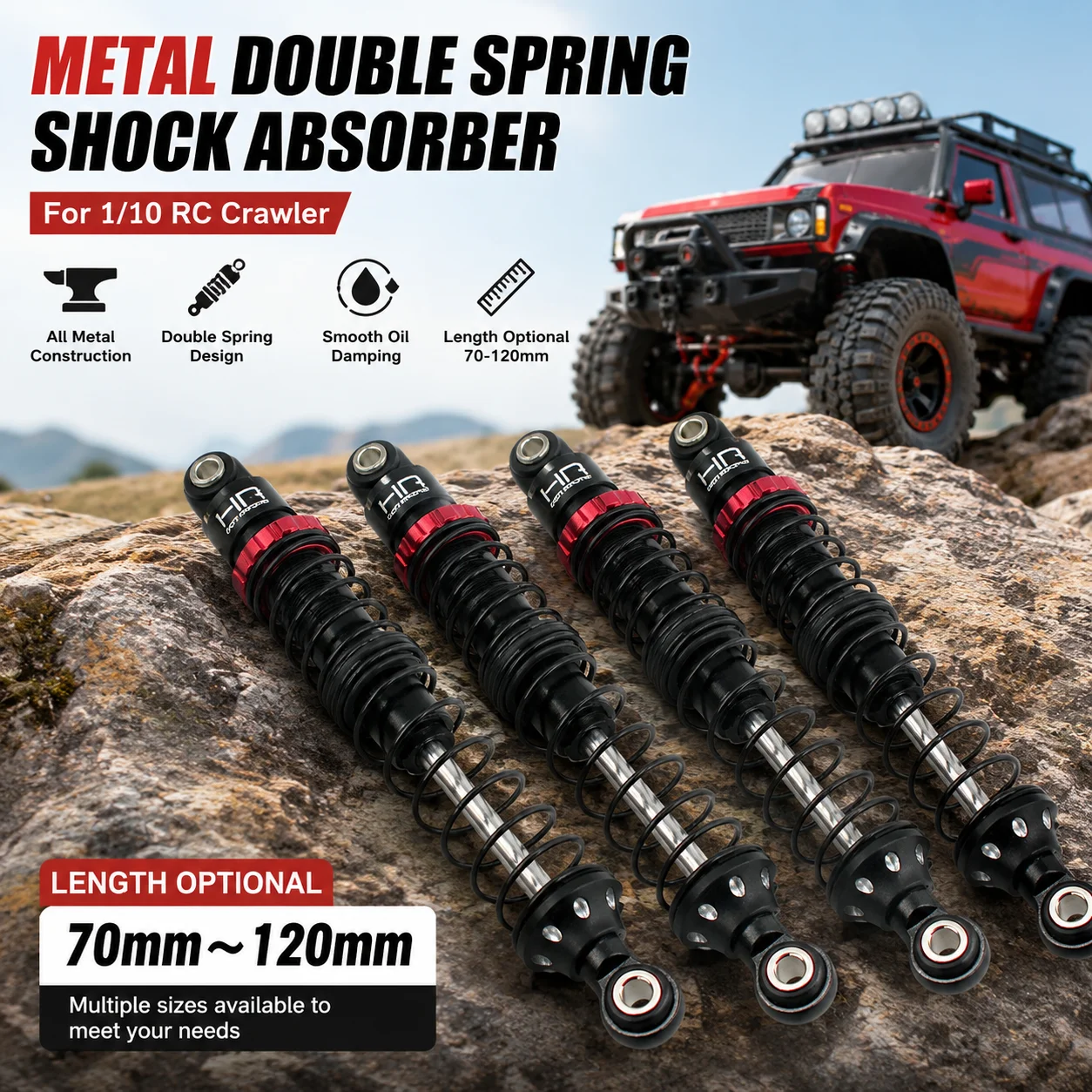 HR 70mm~120mm Metal Double Section Hydraulic Shock Absorber Suspension Damper For 1/10 RC Rock Crawler Car Upgrade Accessories