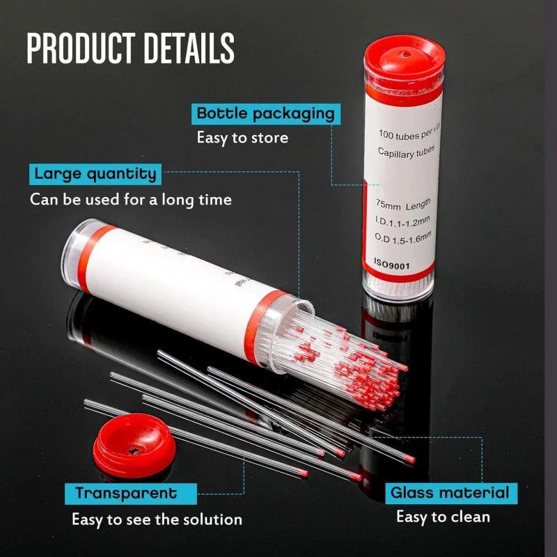 100/200 Pcs Glass Capillary Tubes 75 mm Micro Pipette Capillary Transfer Tube with 1.1 ID and 1.5 OD for Lab TLC Spotting - view 6