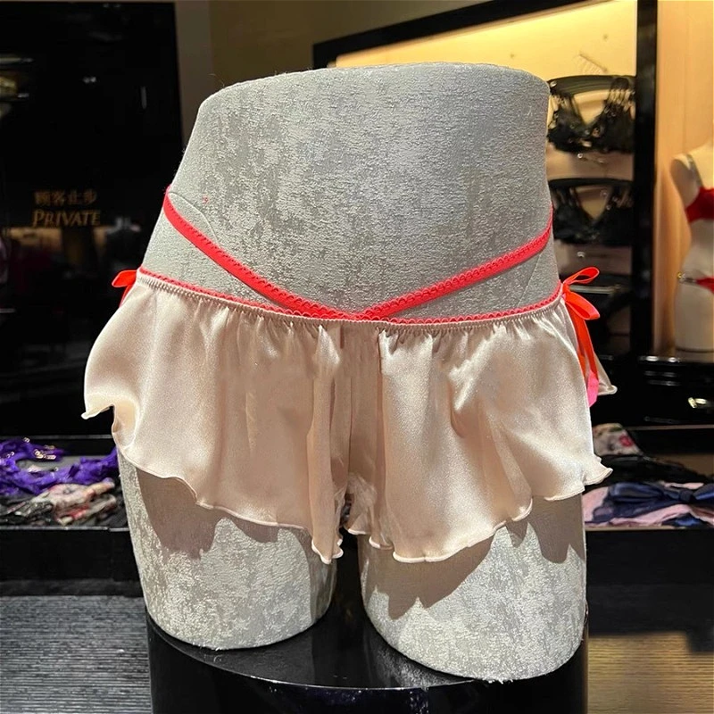 

Couple Sexy Lingerie Bow-knot Women Men Sissy Boxers Briefs Loose Female Silky Underwear Erotic Panties Hombre Tanga Underpants