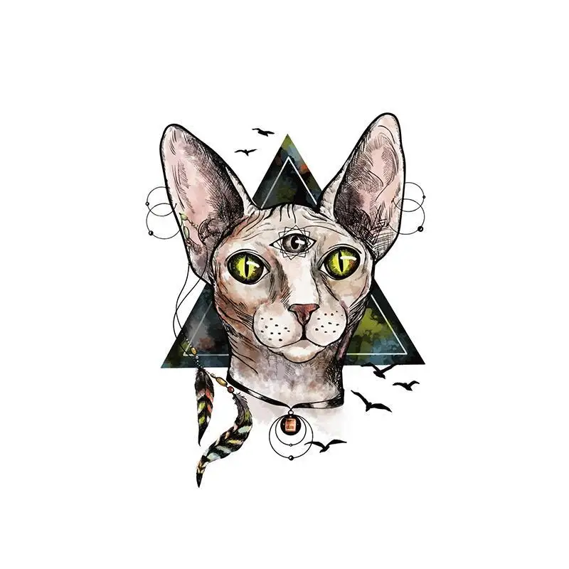 

Cartoon Three Eyes Sphinx Cat Temporary Tattoos Canadian Hairless Tatto Body Art Waterproof Fake Tatoo Sticker for Woman Men