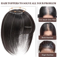 Women Breathable Silk Base Human Hair Topper with Air Bangs European Remy Hair Cover Hand Tied Silk Top Hairpiece Side Bangs