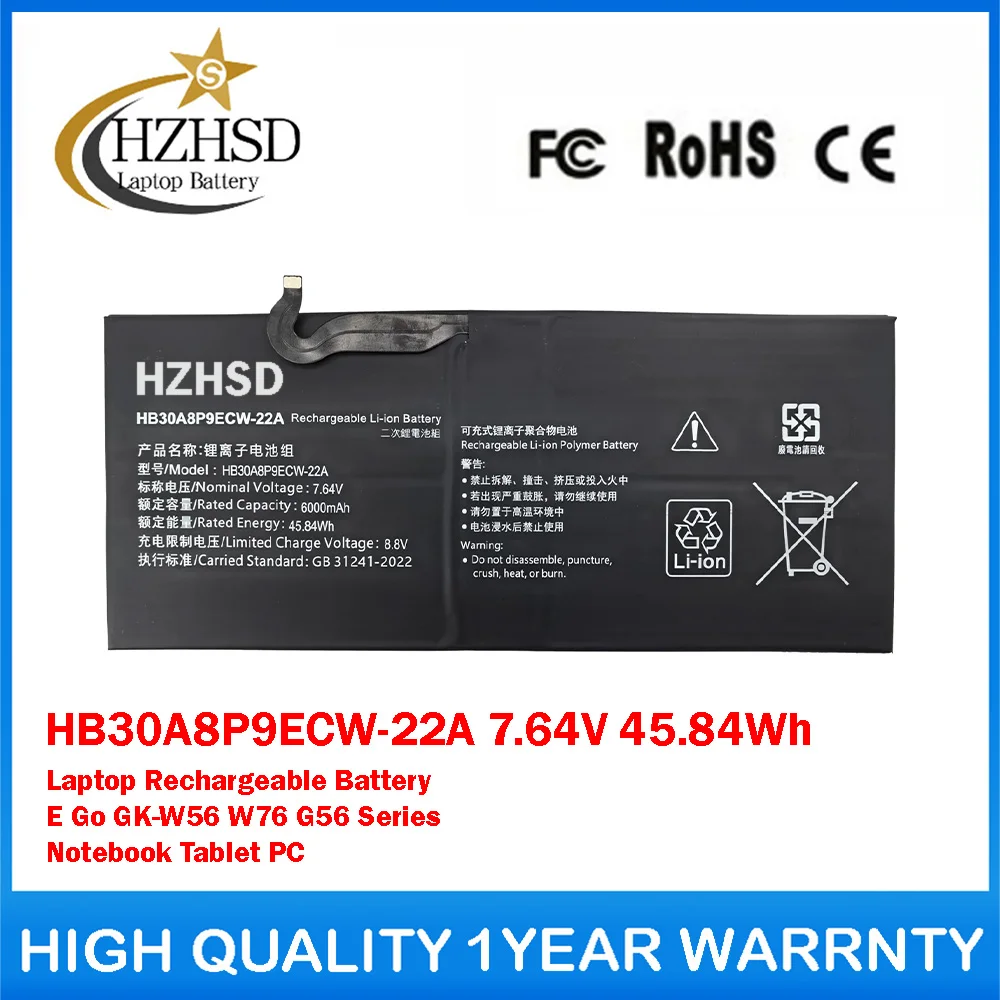 HB30A8P9ECW-22A 7.64V 45.84Wh 6000mAh Laptop Rechargeable Battery For HUAWEI MateBook E Go GK-W56 W76 G56 Series Notebook Tablet