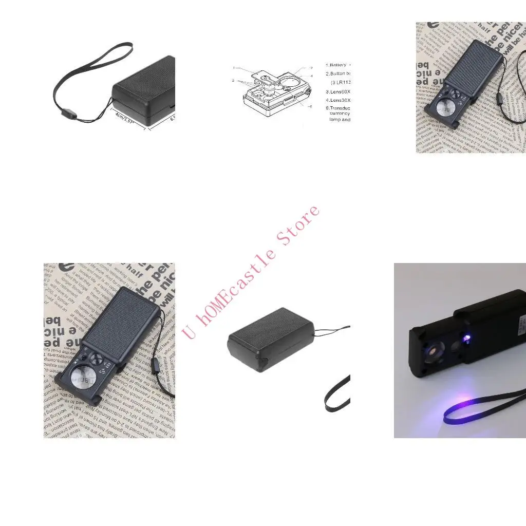 63HF 30x 60x Multifunctional Magnifier LED Portable Jeweler Microscope Currency Detector