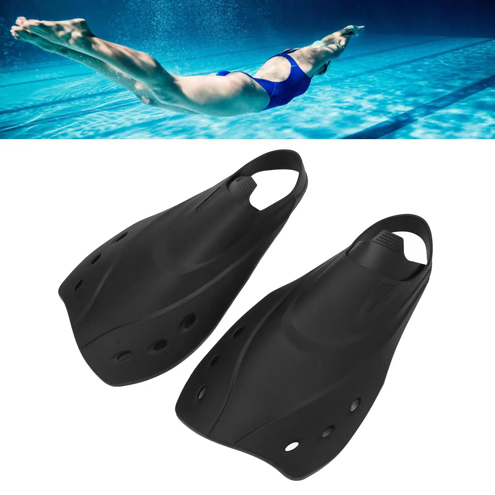 2Pcs Adjustable TPR Swimming Fins - Soft, Short Design with Drain Hole & Smooth Edges for diving