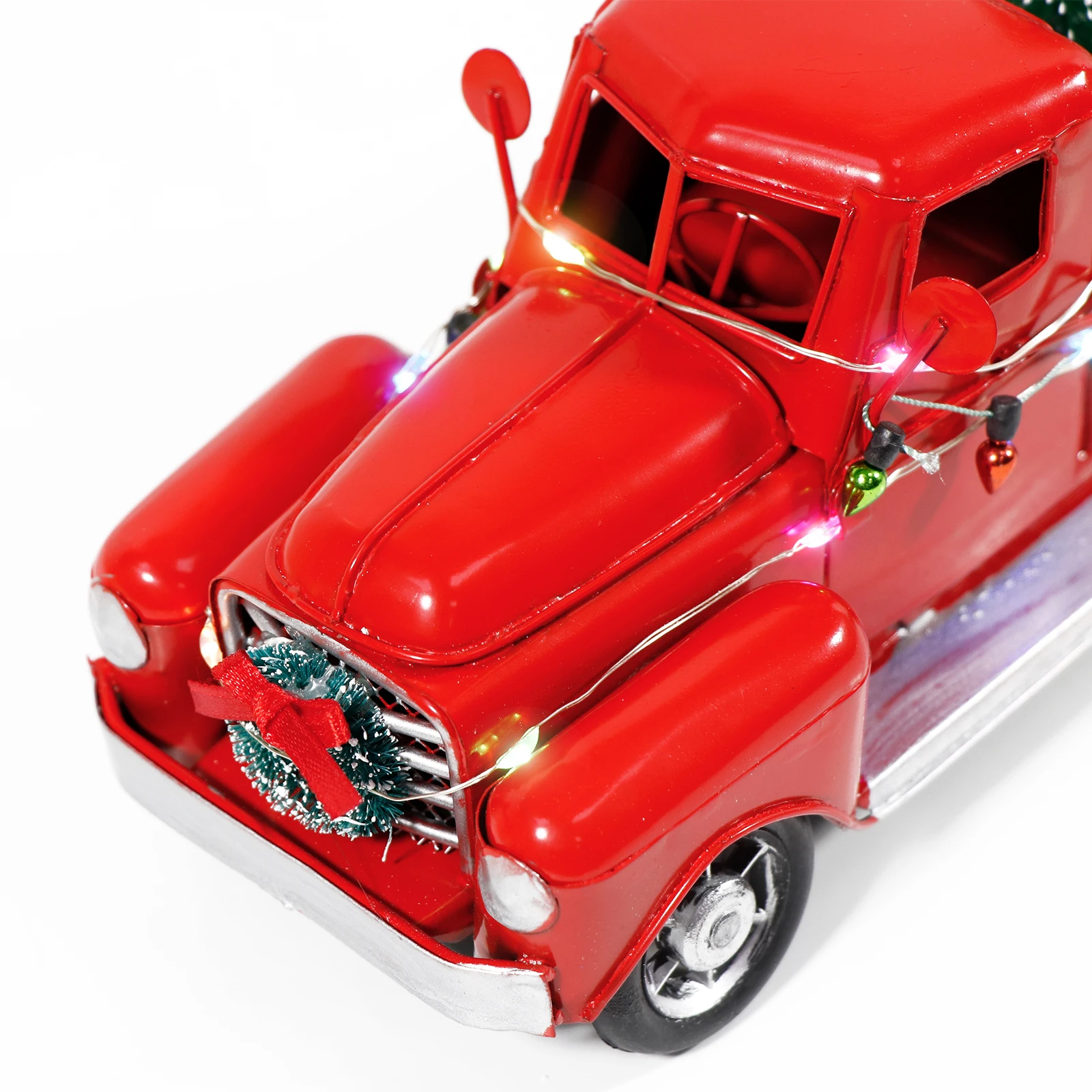 OurWarm Christmas Red Truck Desktop Decoration Ornaments Kids Xmas New Year Gifts Vintage Metal Home Decoration