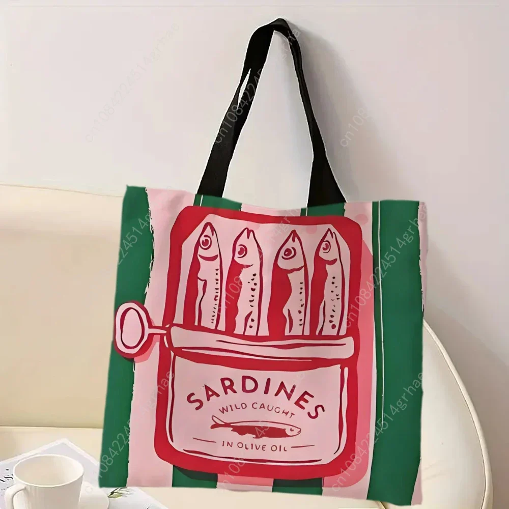 Colorful Trendy Sardines Printe Casual Handbag, Reusable Fashionable Backpack, Multifunctional Tote Bag Polyester Shopping Bag