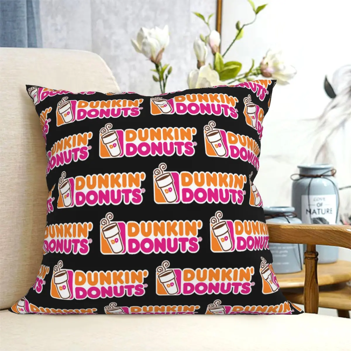 Dunkin Donuts Square Pillowcase Cushion Cover Pillow Case Throw Pillow Cover for Home Bedroom Car