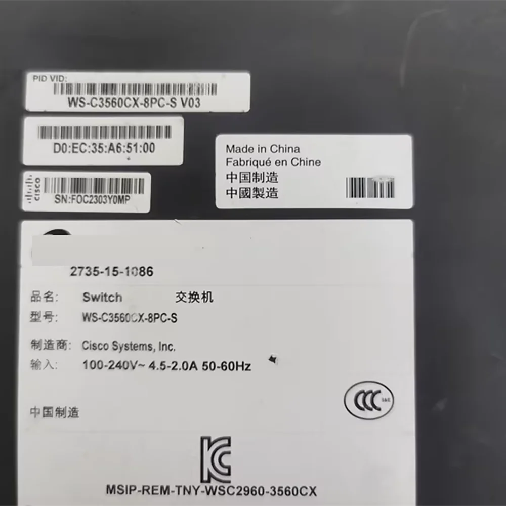 

1pcs For C-i-s-c-o WS-C3560CX-8PC-S 8-Port Gigabit POE Powered Desktop Silent Network Switch