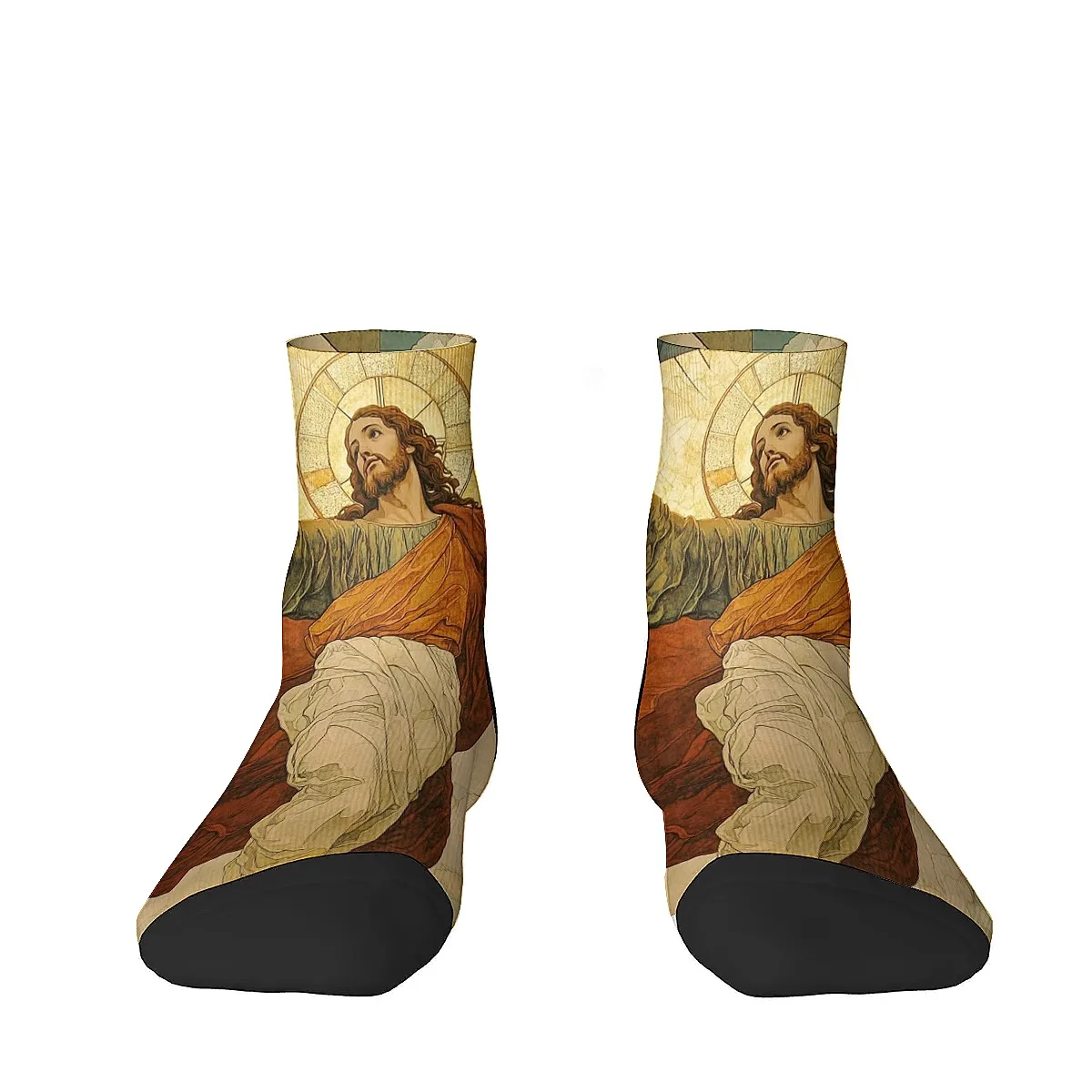 Patrón de estampado de Jesús retro unisex Tendencia de moda suave y transpirable Calcetines bajos versátiles Accesorios adecuados para regalos navideños