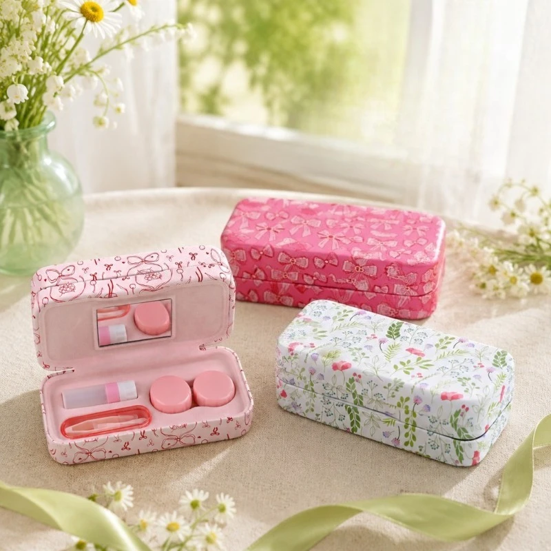 2 in 1 Contact Lens Case and Eyeglasses Box Double Sided Hard Shell Portable Glasses Travel Holder with Built-in Mirror Storage