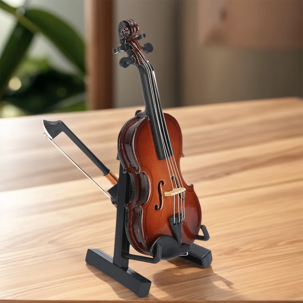 Wooden Miniature Cello -Stand & Bow Wood Violin Replica Collectible Figurines Gift for Kid Friend Music Lovers Craft Collector - view 4