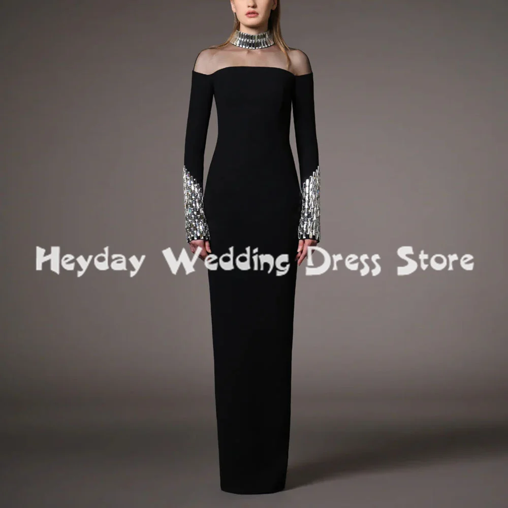 

Heyday Women's Customized Straight High-neck Beaded Evening Dresses With Long Sleeves Floor-Length Formal Elegant Dresses 2025