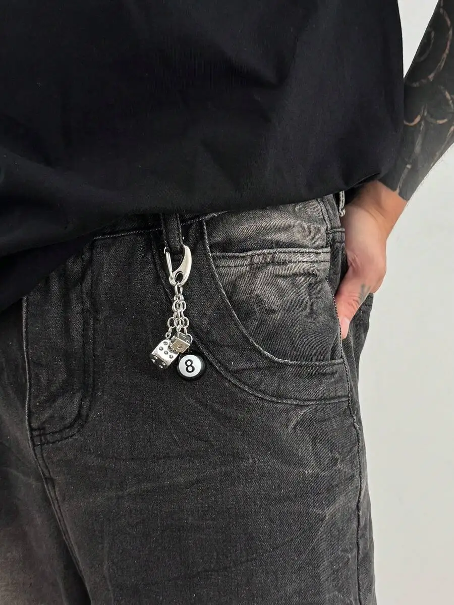 

1pc Vintage Irregular Dice Billiard Black 8 Ball Keychain, Personalized Design Phone Charm, Bag Pendant