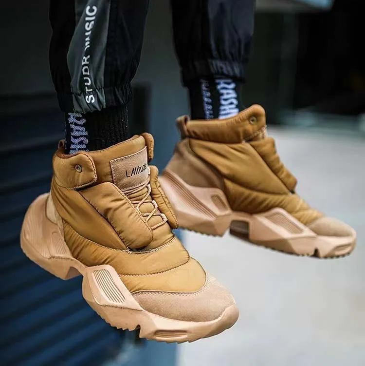 

White high-top trendy shoes, new trend inner height increase sports and leisure platform dad shoes