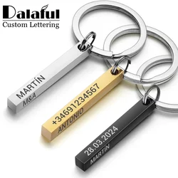 Personalized 3D Bar Keychain Engrave Text Name Date Customize Keyrings Stainless Steel Key Chains Rings Holder Best Gift P039