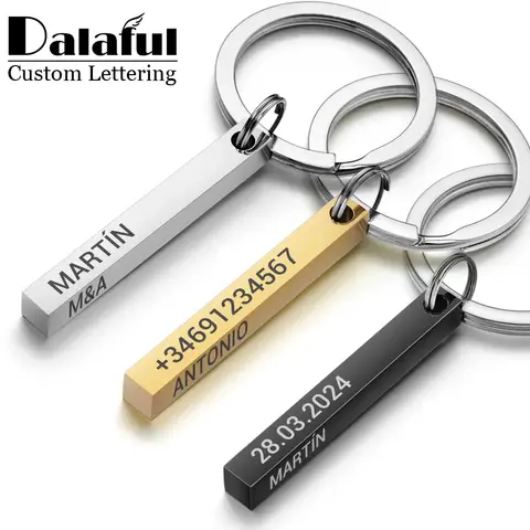 Personalized 3D Bar Keychain Engrave Text Name Date Customize Keyrings Stainless Steel Key Chains Rings Holder Best Gift P039