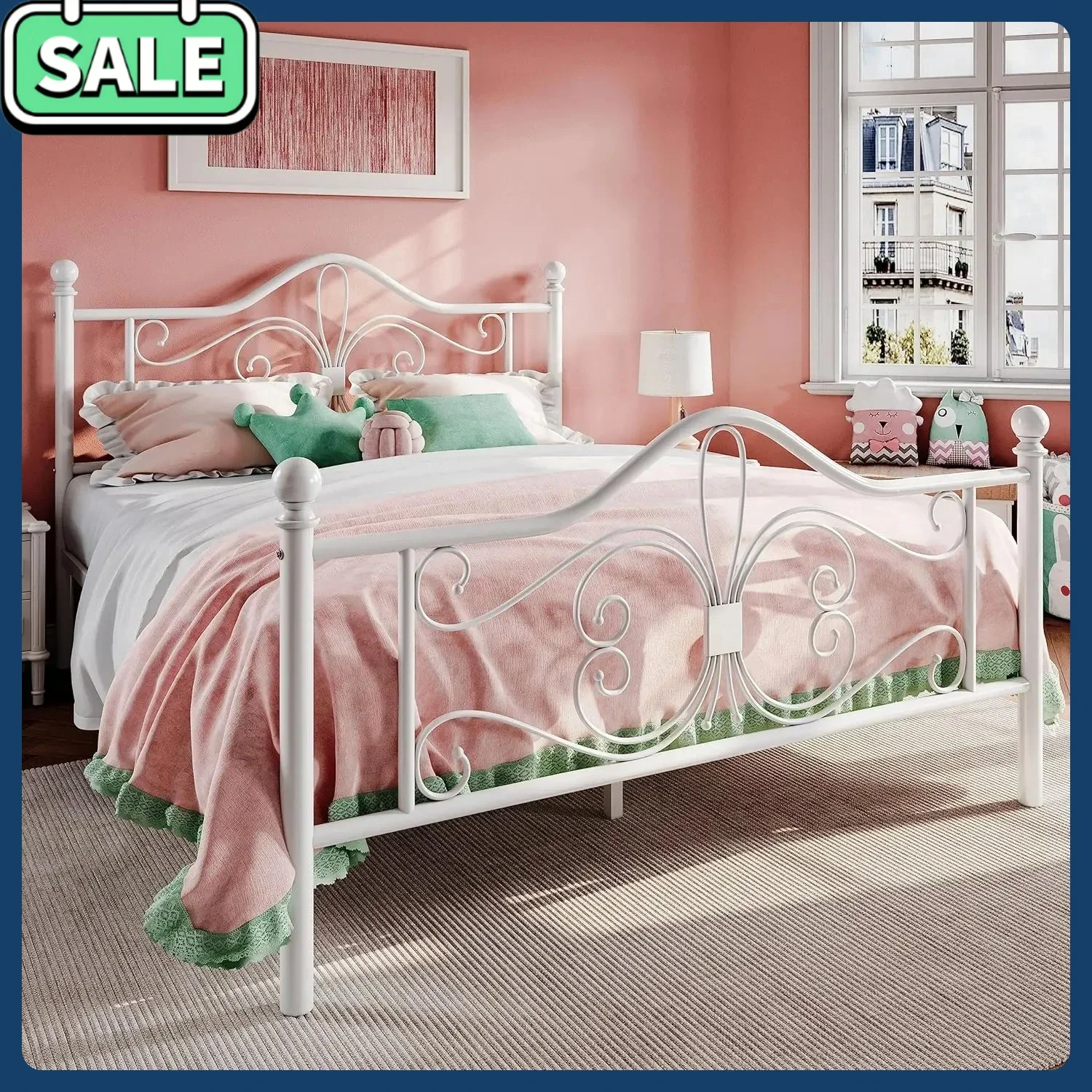 

Бестселлер: Изящная металлическая кровать размера Queen с узором в виде бабочек, с изголовьем и изножьем, не требует пружинного блока.