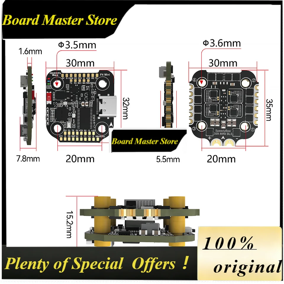 BoMaSSpeedyBee F405 Mini Flytower F405 Mini Flight Control BLS 35A Four-in-one Electronic Controller 20x20